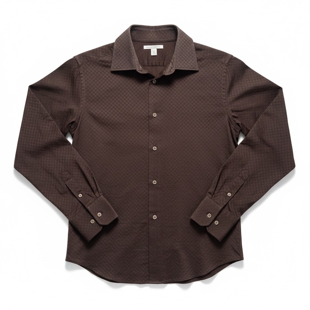 Banana Republic Textured Button Down Shirt Brown Small Geometric Long Sleeve